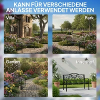 Outsunny Tuinbank 3-zits Stalen Bank Bank met Armleuningen Gietijzer Zwart 127 x 60 x 89 cm(m-6)