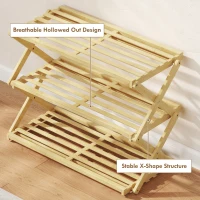 HOMCOM Three-Tier Folding Bamboo Shoe Rack - Natural Finish(m-7)