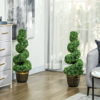 HOMCOM Spiraalvormige Buxus, Set van 2 Kunstplanten, met Pot, 90 cm Hoog, Groen(m-2)