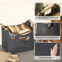 Outsunny Geantă din Fetru pentru Lemne de Foc cu Mânere din Lemn, Capacitate 15 kg, 45x32x40 cm, Gri(m-4)