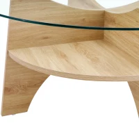 Table basse ronde en verre, design moderne, patins antidérapants, 80x80x36 cm, Couleur naturelle(m-9)