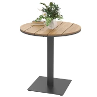 Outsunny Tuintafel Ø70 cm, Weerbestendige Ronde Balkontafel met Lamellenontwerp, Staal Ø70 x 74H cm Natuurlijk Hout(m-10)