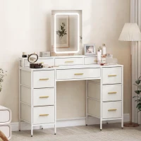 HOMCOM Multi-Storage Elegant Dressing Table, with LED Mirror - White(m-2)