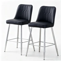 Lot de 2 tabourets de bar hauteur, design moderne et confortable, dossier incurvé et repose-pieds, 42x45x100 cm, Noir+Argenté(m-2)