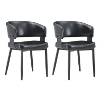 Lot de 2 chaises de salle à manger style mid-century, design tonneau, haute densité ergonomique, 46.5x48x77.3 cm, Noir(m-9)