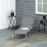 Outsunny Reclining Sun Lounger Chair Folding Camping Bed with 4-Position Adjustable Backrest, Grey(m-10)