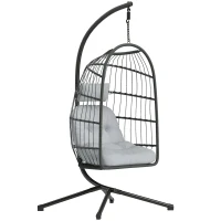 Outsunny Hanging Egg Chair, Indoor Outdoor Hammock Swing Chair with Stand, Safety Strap, Foldable Basket, Dark/Light Grey(m-1)