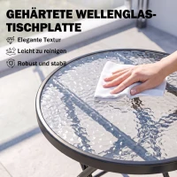 Outsunny tuintafel bistrotafel met glazen blad rond metaal Ø 45 cm zwart(m-6)