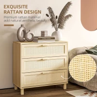 HOMCOM Rattan Bedroom Chest of Drawers, 3 Drawers Storage Unit, Boho Dresser for Living Room, Hallway, Natural(m-4)