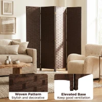 HOMCOM Wave Fibre Freestanding Folding Privacy Screen Panels, Room Divider, Dark Brown(m-6)