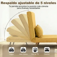 HOMCOM Sofá Cama Individual Plegable con Respaldo Ajustable 5 Posiciones Sillón Cama Tapizado con Cojín 72x75x85 cm Amarillo(m-5)