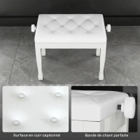 HOMCOM Banc de piano, banc de clavier réglable en hauteur en bois massif, siège rembourré, 64 x 35 x 45-55 cm, blanc(m-5)
