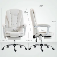 Vinsetto Fauteuil de bureau direction massant chauffant hauteur réglable dossier inclinable toile de lin blanc(m-3)