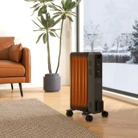 HOMCOM 1500W Oil Filled Radiator, Portable Electric Heater with 3 Heat Settings, Safety Cut-Off and Wheels, Grey(m-10)