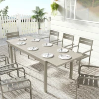 Outsunny Extending Garden Table, Aluminium Outdoor Dining Table for 8-10 with Wood-Like Grained Surface, Light Grey Wood Effect(m-21)