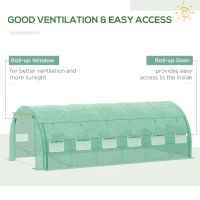 Outsunny Polytunnel Greenhouse Walk-in Grow House Tent with Roll-up Sidewalls, Zipped Door and 12 Windows, 6x3x2m Green(m-5)