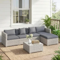 Outsunny 6 Pieces Rattan Corner Sofa Set - Mixed Grey(m-2)