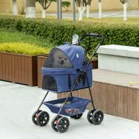 PawHut Passeggino per Cani 3 in 1 Pieghevole con Borsa Trasportino e Cestino Inferiore, Blu(m-10)
