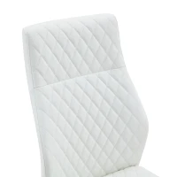 Chaise de salle à manger matelassée motif losange, dossier haut ergonomique, lot de 2, 43x63x100 cm, Blanc+Argenté(m-6)