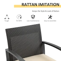 Outsunny Outdoor Garden PP Rattan Style Bistro Set, 3 PCS Patio Side Table Set w/ 2 Cushioned Single Chairs Conservatory Furniture, Brown(m-5)