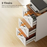 HOMCOM Caisson de Bureau avec 3 Tiroirs, Dossiers Suspendus pour Formats Lettre/A4, Style Rustique, 40x40x101cm, Blanc(m-5)