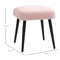 HOMCOM Kruk, Voetsteun, Gepolsterde Zitplaats, Kasjmier-Look, Stalen Poten, 42 x 42 x 44 cm, Roze(m-3)