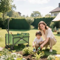 Outsunny 62L Festival Trolley on Wheels, Portable Small Folding Trolley Cart, 60kg Heavy Duty Collapsible Foldable Wagon with Adjustable Handle and Carrying Bag for Beach, Camping, Garden, Green(m-10)