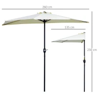 Outsunny Ombrellone da Terrazza a Mezzaluna con Apertura a Manovella e Palo a 2 Sezioni, 2.6x1.35 m, Beige(m-3)