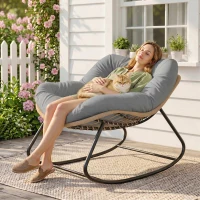 Outsunny Fauteuil à Bascule Papasan Intérieur Extérieur, Chaise Ovale à Bascule Rembourrée pour Jardin, Patio, Gris(m-15)