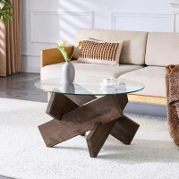 Table basse ronde, design moderne, facile à nettoyer et stable, 79x79x45 cm, Noyer(m-1)