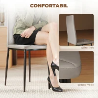 HOMCOM Set de 4 Scaune de Dining cu Spătar Înalt din Imitație de Piele și Oțel, 41x50x97cm, Gri(m-6)