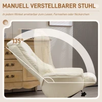 HOMCOM Relaxfauteuil met voetenbank, loungestoel met ligfunctie, schommelstoel voor woonkamer of slaapkamer, kunstleer, crèmewit(m-4)