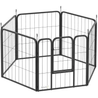 PawHut Six-Panel Dog Playpen with Door, for Small Dogs, Indoors, Outdoors, 60cm Tall, Black(m-1)