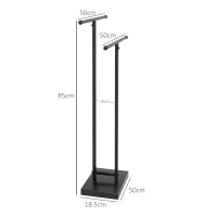 HOMCOM Suport pentru Prosoape Autoportant din Metal, cu 2 Brațe pentru Baie, 50x18,5x85cm, Negru(m-3)