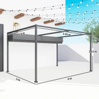 Outsunny Gazebo Pergolă 4x3 m cu Acoperiș Retractabil, Orificii de Drenaj, Picheți și Șuruburi, Pergolă de Grădină din Poliester și Metal, pentru Terasă, Verandă, Exterior, Gri Închis(m-3)