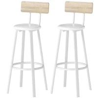HOMCOM Conjunto de 2 Bancos de Bar Bancos Altos de Cozinha com Encosto e Apoio para Pés Estofados em PU Assento 41,5x36,5x99,5 cm Madeira e Branco(m-12)