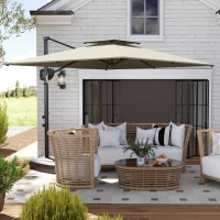 Outsunny Parasol déporté carré 2,5 x 2,5 m, parasol de jardin extérieur avec manivelle, 2 bases incluses, 8 baleines, gris clair(m-2)