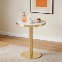 Table d'appoint ronde moderne, stabilité optimale et un gain de place, 60x60x74 cm, Blanc+Doré(m-6)