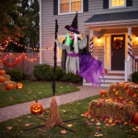 HOMCOM 200cm Life Size Animated Flying Witch Halloween Decorations Outdoor Indoor, Scary Halloween Animatronics Decor(m-14)