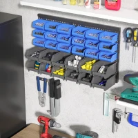 DURHAND Estantería de Pared para Herramientas de 33 Piezas 63x18x37,5 cm con 30 Cajas Desmontable y 2 Paneles Azul y Gris(m-10)