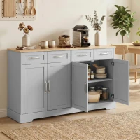 HOMCOM Sideboard Buffet Cabinet, 140 cm Kitchen Storage Cabinet with 4 Drawers, 4 Doors and 2 Adjustable Shelves, Grey(m-2)
