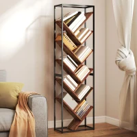 HOMCOM 10 Shelf Industrial-Style Bookshelf - Black/Brown(m-10)
