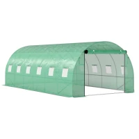 Outsunny Polytunnelkas met kunststofafdekking en stalen frame, begaanbare kastoog met oprolbare deuren, Groen(m-1)