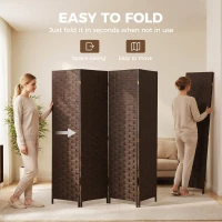 HOMCOM Wave Fibre Freestanding Folding Privacy Screen Panels, Room Divider, Dark Brown(m-4)