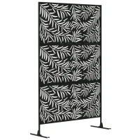 Outsunny Decorative Privacy Screen with Stand, 6.5FT Freestanding Metal Outdoor Divider, Decorative Privacy Panel with Expansion Screws for Garden Patio Pool Hot Tub, Willow Branch Style, Black(m-1)