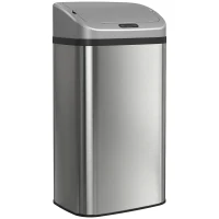 HOMCOM Poubelle de cuisine automatique 48L en acier inoxydable, couvercle à fermeture en douceur, 33x25x69cm, argent(m-16)