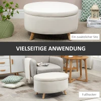 HOMCOM Opbergbank met fluweeloptiek, Ovale Vorm, Hocker, tot 80 kg, 71 x 51,5 x 42 cm, Beige(m-5)