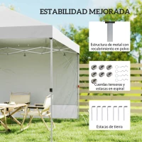 Outsunny Carpa Plegable Pop-up 3x3 m con Pared Lateral UPF50+ Altura Ajustable Empuje Central Bolsa de Transporte Blanco(m-7)