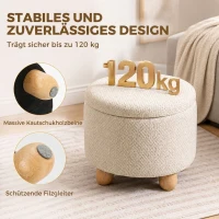 HOMCOM Opberghocker, ronde zitkruk met deksel, linnenlook, voor woonkamer en slaapkamer, 38,5 x 38,5 x 33,5 cm, beige(m-7)