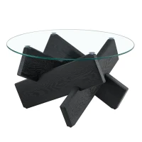 Table basse ronde, design moderne, facile à nettoyer et stable, 79x79x45 cm, Transparent(m-10)